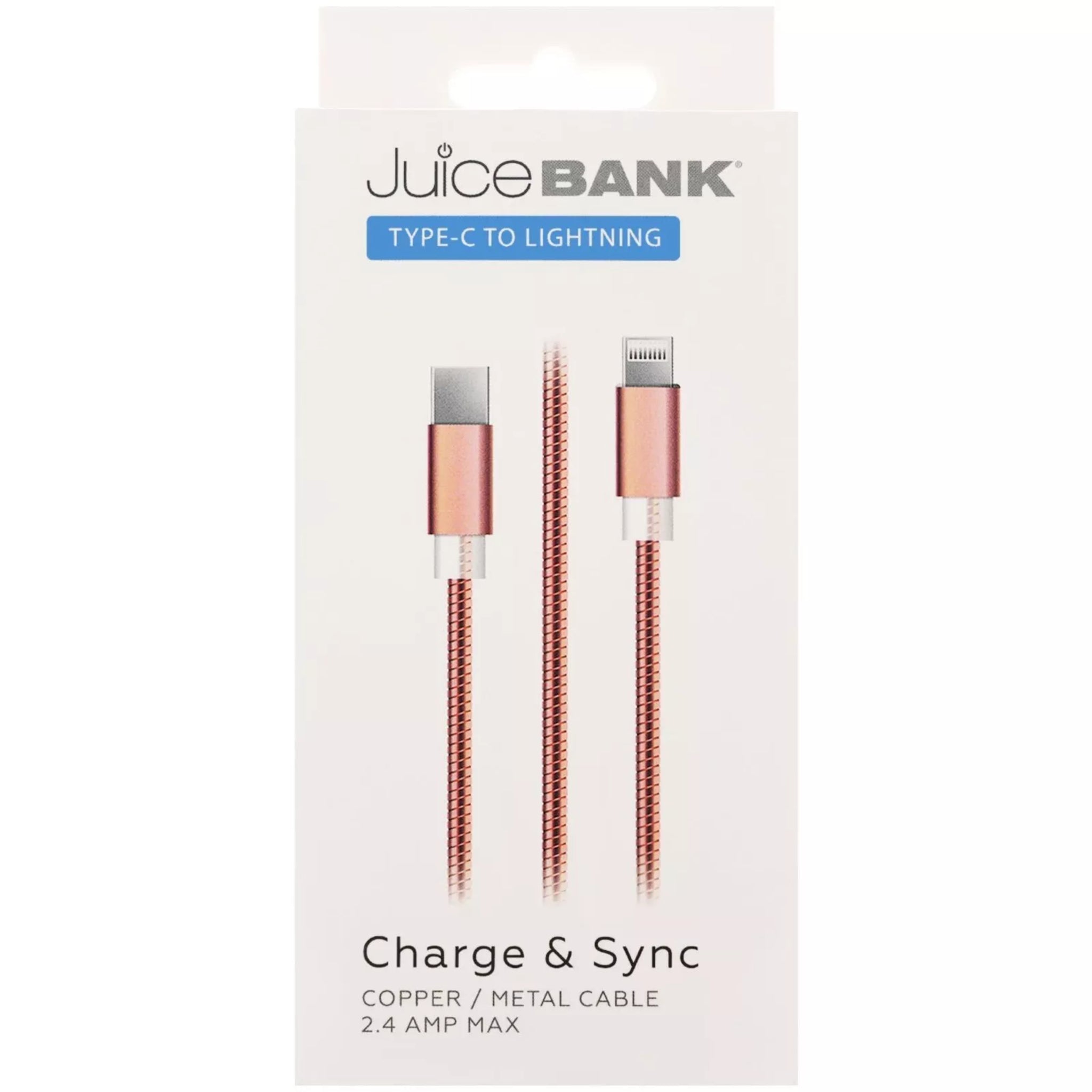 JuiceBank Type-C to Lightning metal charging cable ā 2.4A fast charge and sync copper cable, compatible with iPhones and iPads